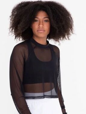 NWT Mono b Black Long Sleeve Mesh Crop Top Size L